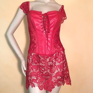 Red goth lace-up corset dress, M